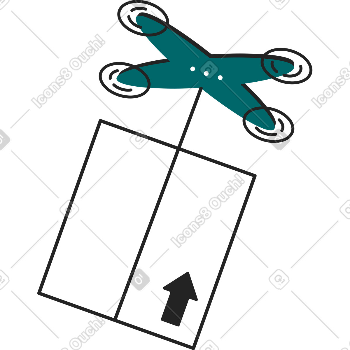 Quadrocopter mit box-Illustration im Sammy Line-Stil als Download in PNG, SVG