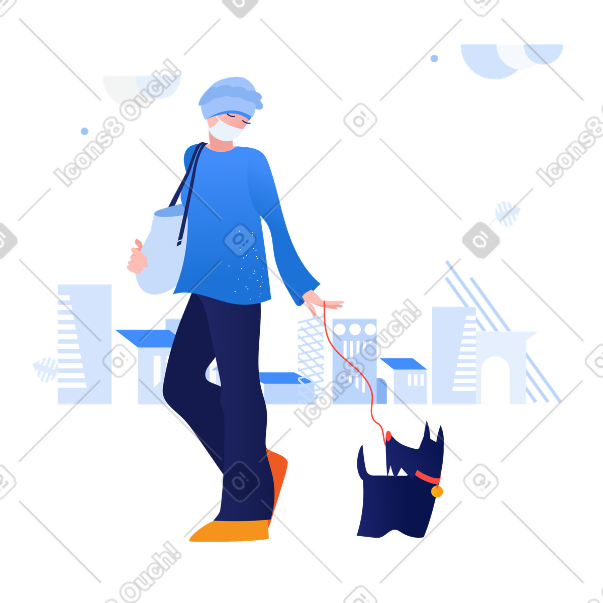 Ilustración Paseando con perro en estilo Clip a descargar en PNG y SVG