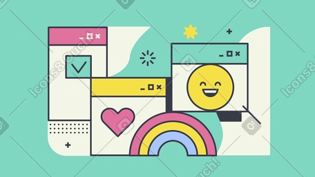 Browser windows with emoji animated illustration in GIF, Lottie (JSON), AE