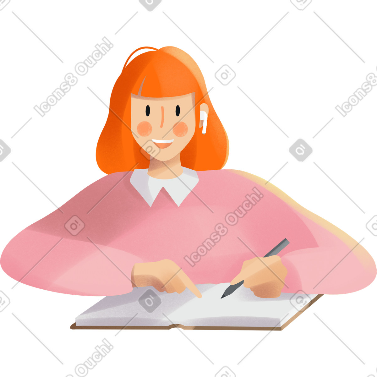 Ilustração de Girl writing in a notebook em no estilo Shine para baixar em PNG, SVG