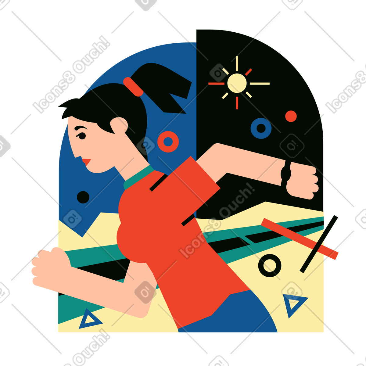Donna con coda di cavallo che corre veloce illustrazione in stile Polar scarica in PNG, SVG