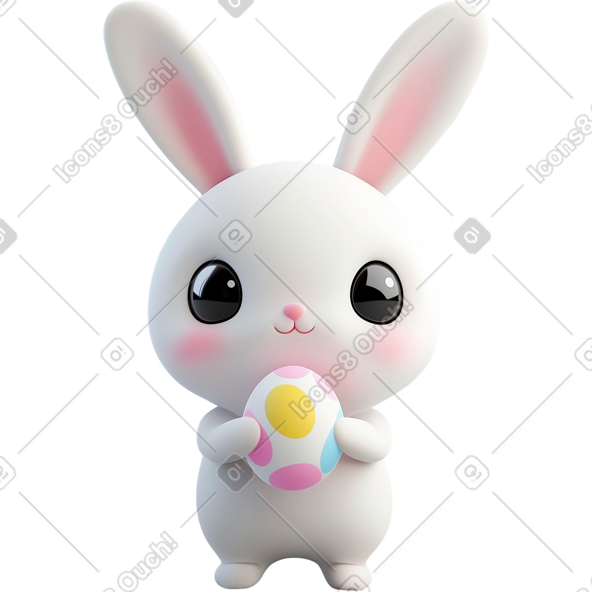 Plastiс white rabbit with easter egg illustration in 3D Cutie style download in PNG, SVG