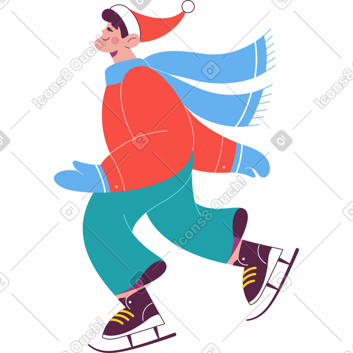 Sammy スタイルの クリスマス帽子のアイス スケート男 のイラストをPNG、SVG形式でダウンロード
