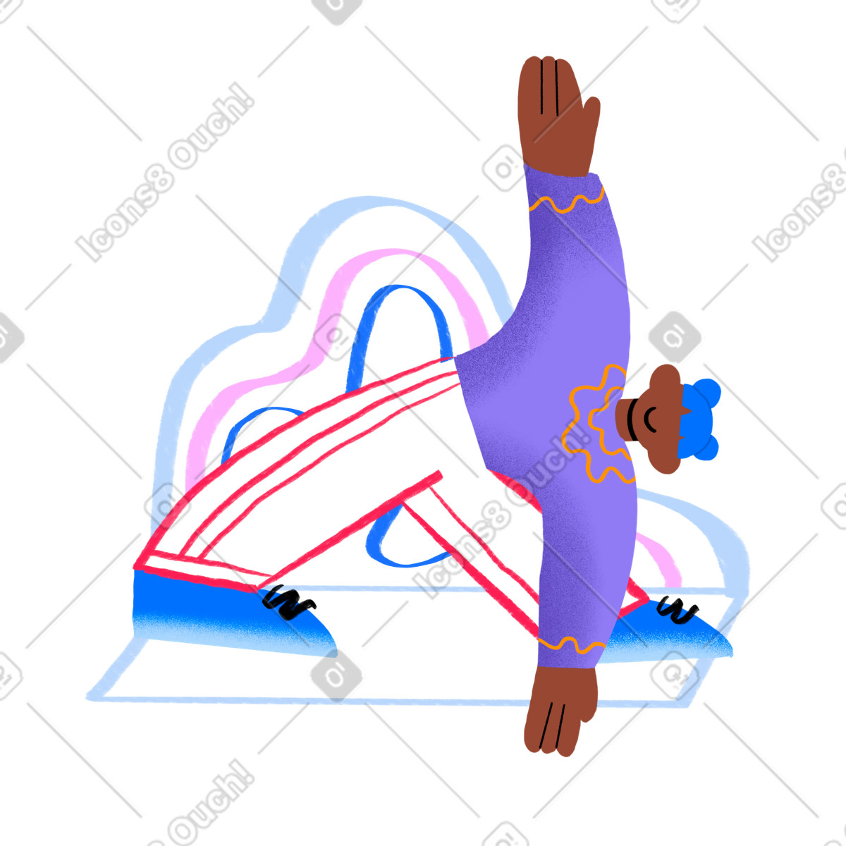 Ilustração de Woman doing yoga with funky shapes behind her em no estilo Bonny para baixar em PNG, SVG