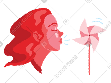 Woman blowing on a windmill toy PNG, SVG