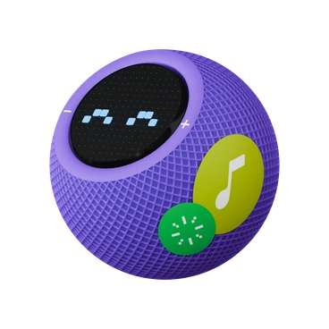 A purple smart speaker with playful buttons - 3D Stickle style illustration