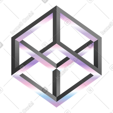 Impossible cube with gradient edges, Optical illusion and perception illustration in PNG, SVG