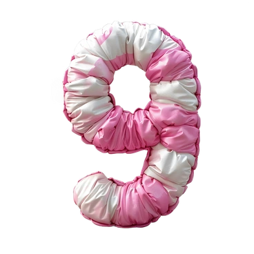 A pink and white fluffy number nine - Initial style illustration