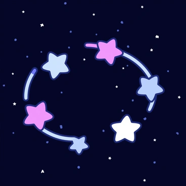 A group of star sprens is dancing gracefully across a dark, expansive cosmic background filled with scattered stars and distant galaxies. Each star spren has a luminous body, emitting soft colors of blue, purple, and white. Their movement creates gentle trails of light, forming elegant arcs as they twirl and swirl in harmony. The scene captures the delicate balance and fluidity of their dance, with each spren displaying a unique shape and size.