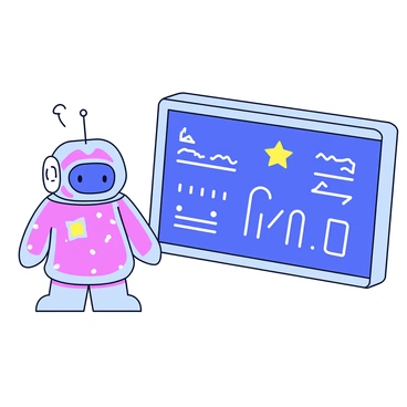 An AI figure is depicted with glowing circuits running along its surface, illuminating a translucent form. The AI is positioned in front of a sleek, futuristic display screen filled with various data visualizations and predictions. The display features bright graphical elements and lines of code, showing real-time analytics. The background is minimalistic, emphasizing the advanced technology of the AI and the display.