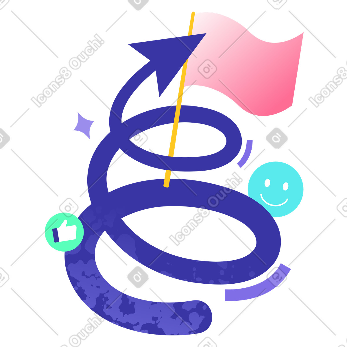 Upward spiral arrow with a flag, Business Growth Strategy and Goal Achievement illustration in PNG, SVG