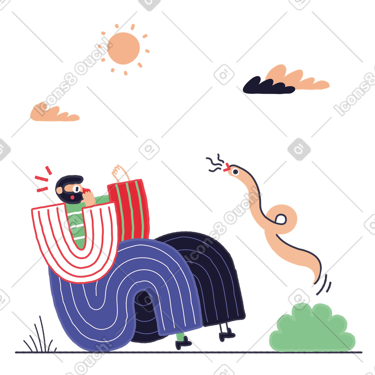 Der mensch hat angst vor schlangen-Illustration im Stripy-Stil als Download in PNG, SVG