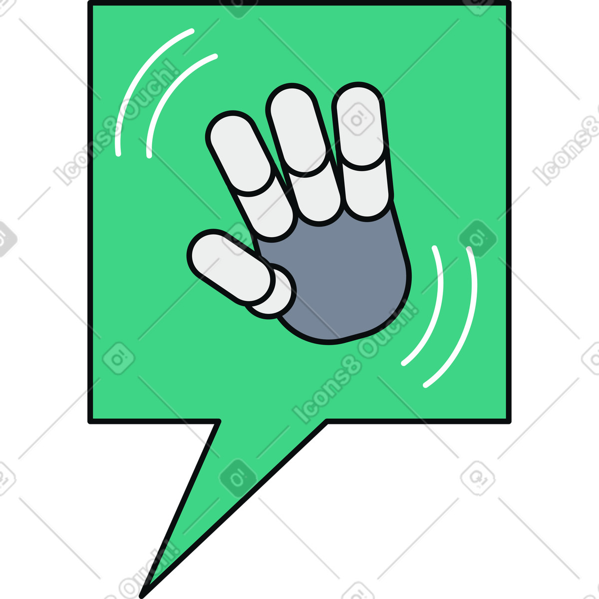 Speech bubble with waving robot arm illustration in Teko style download in PNG, SVG