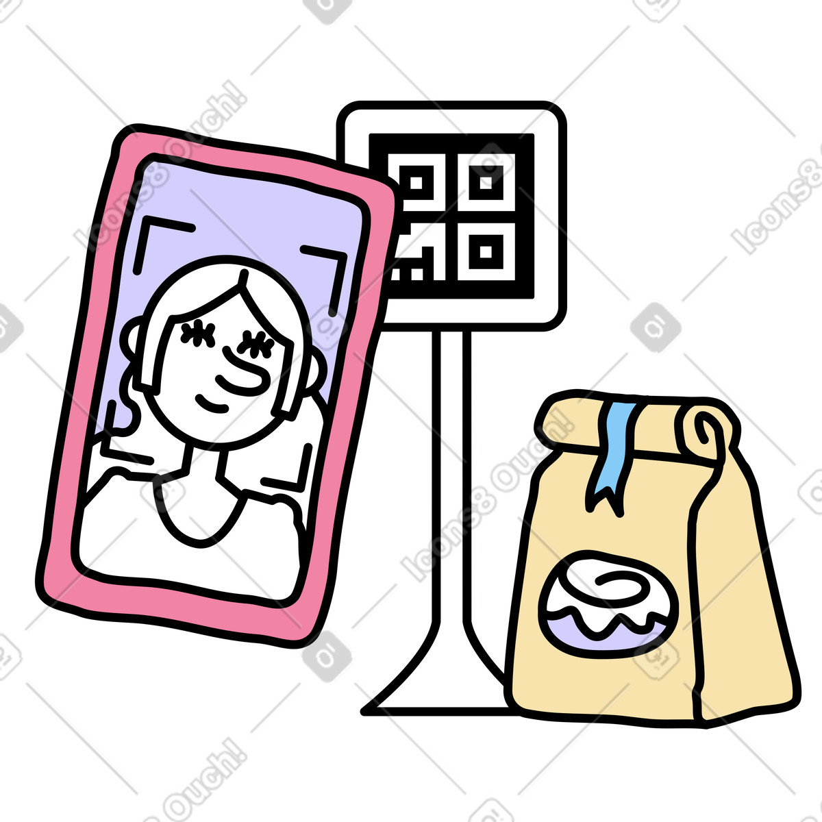 Иллюстрация Оплата по телефону и qr-коду в стиле Notes — скачать в форматах PNG, SVG