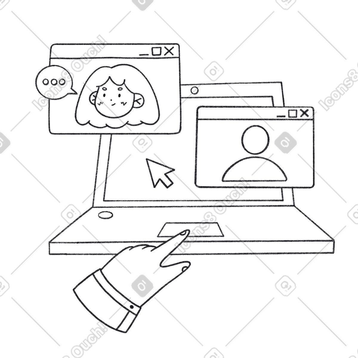 Ilustração de Fazendo uma chamada vídeo no laptop em estilo Bonbon Line para baixar em PNG, SVG