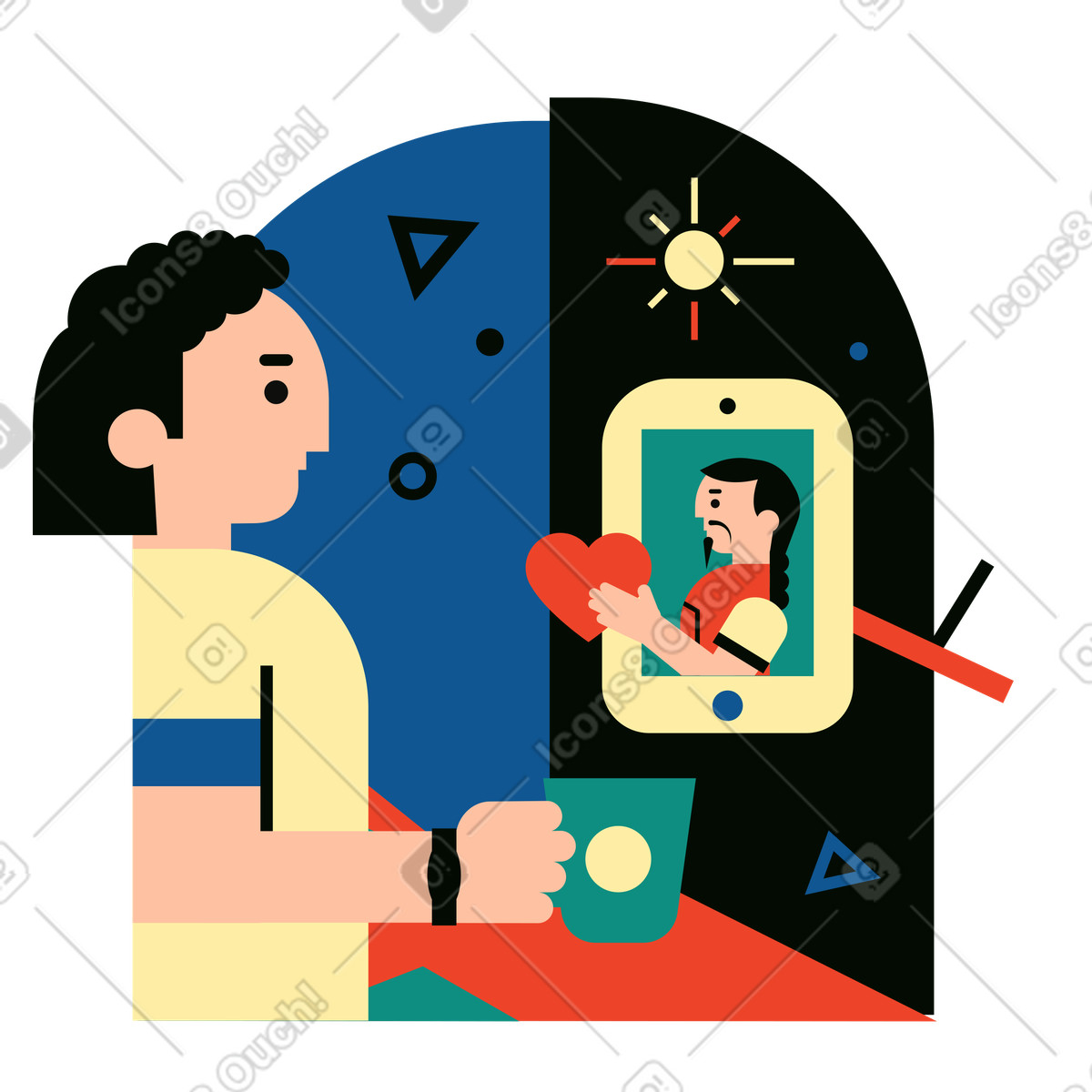 Gay couple video call, LGBTQ long-distance relationship-Illustration im Polar-Stil als Download in PNG, SVG