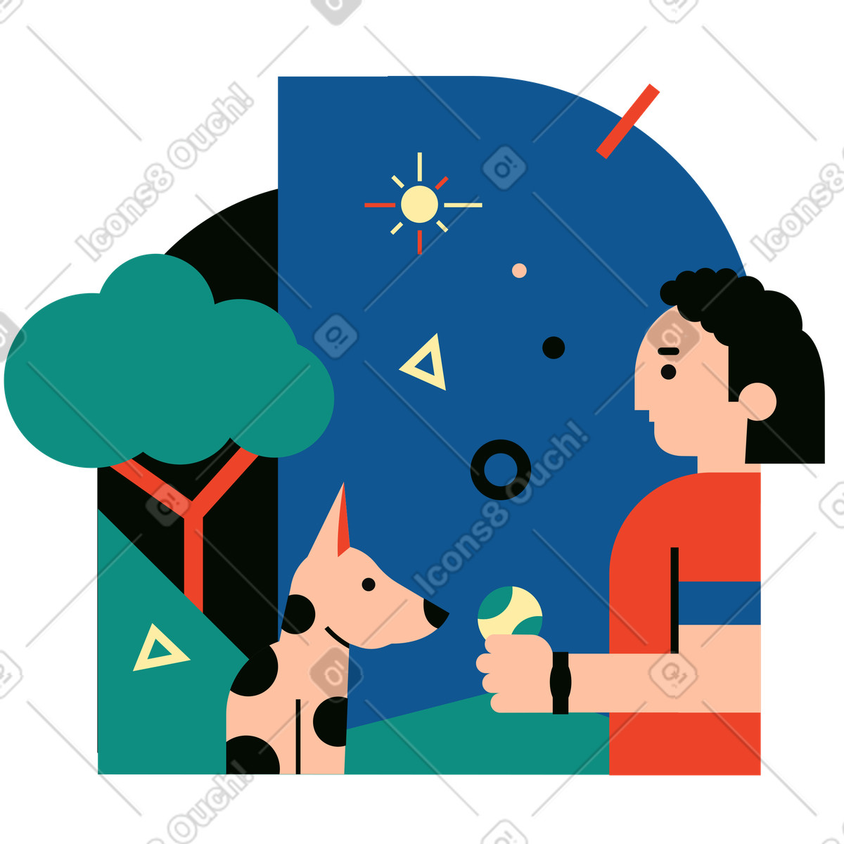 Mit einem hund spielen-Illustration im Polar-Stil als Download in PNG, SVG