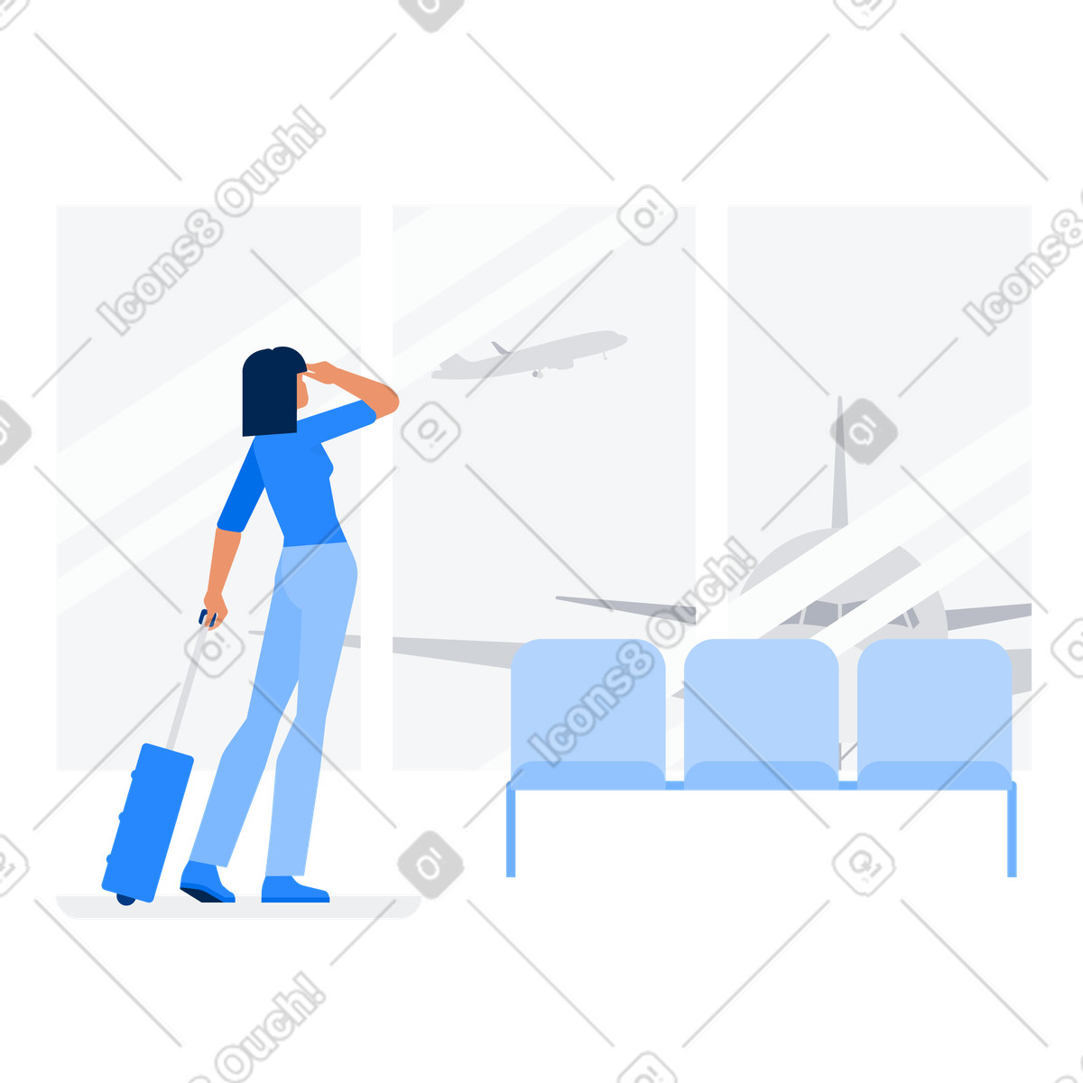 Traveller with luggage illustration airport clipart image available for download in PNG