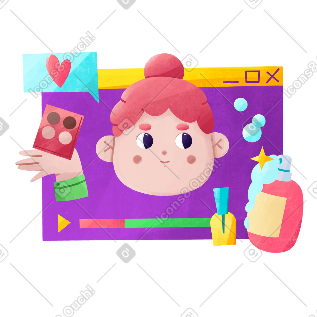 Ilustración Girl video blogger presentando nuevos cosméticos en estilo Bonbon a descargar en PNG y SVG