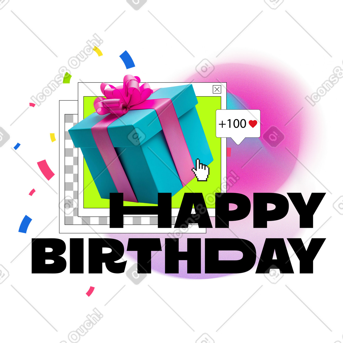 Jumble 스타일의 현재와 색종이와 생일 축하 텍스트 일러스트레이션 PNG, SVG 다운로드