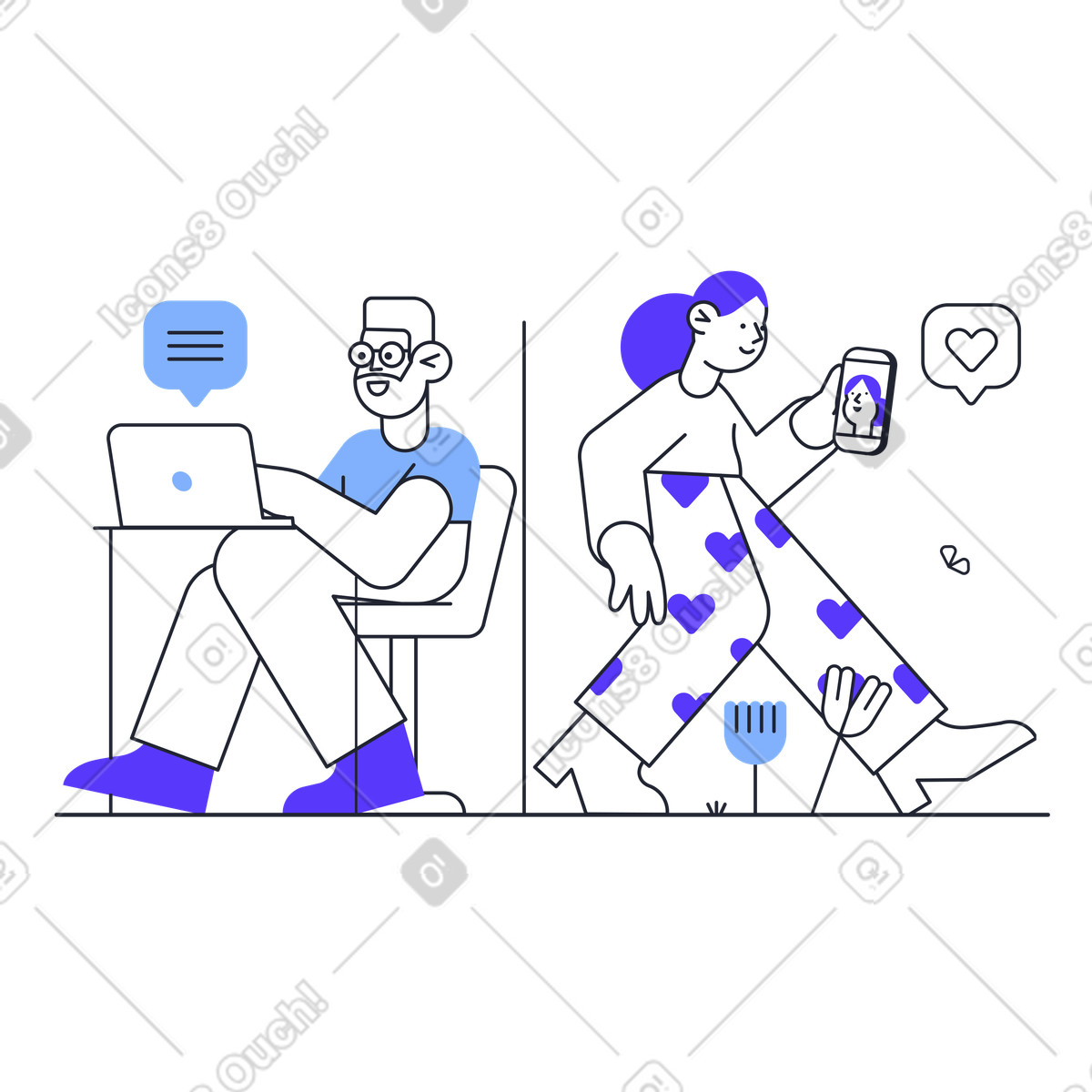 Ilustração animada de Rede social em no estilo Pablita para baixar em GIF, Lottie (JSON), AE