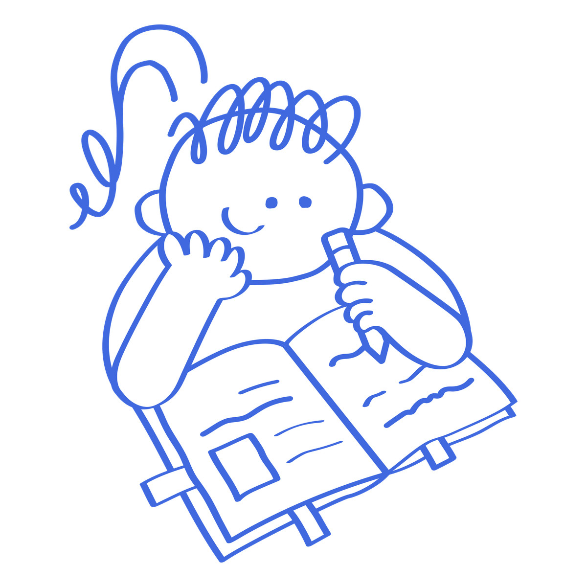 下载 风格的 Child writing homework notebook with pencil and smiling curious expression 插画，支持 PNG、SVG 格式