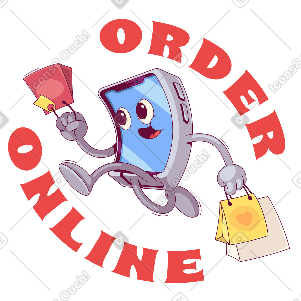 Ilustração de Buy and order online via smartphone, Contactless shopping concept em no estilo Handy para baixar em PNG, SVG