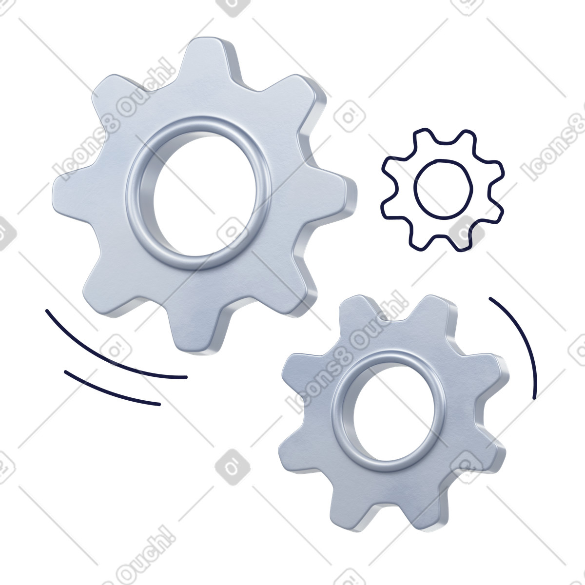 Rotating gears with motion lines, Workflow and productivity improvement illustration in 3D Surfaced style download in PNG, SVG