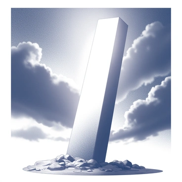 A towering pillar made of solid light rises majestically towards the turbulent sky. The pillar is smooth and straight, reflecting the chaotic energy of the atmosphere around it. Dark clouds swirl menacingly in the sky, creating a stark contrast against the bright, luminous pillar. The scene captures the dramatic interplay between the radiant light of the pillar and the tumultuous, swirling clouds. The ground below is rugged and uneven, further emphasizing the height and strength of the pillar.
