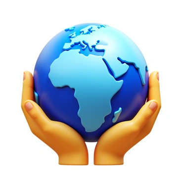 Two hands gently holding a globe. The globe is detailed and realistic, showcasing continents and oceans. The surface of the globe is visibly covered in tiny microplastic particles of various colors. The hands are positioned from the sides, fingers delicately wrapped around the sphere, emphasizing the fragility of the Earth. The overall composition highlights the contrast between the human touch and the environmental issue represented by the microplastics.