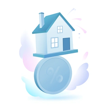 A miniature house model with detailed features, such as windows and a door, is carefully balanced on the edge of a large coin. The coin has a shiny surface, reflecting light in different directions. The house is set against a gradient of pastel colors, creating a soft and harmonious background. The scene captures the delicate balance of the house on the coin, emphasizing the contrast between the small size of the house and the large scale of the coin.