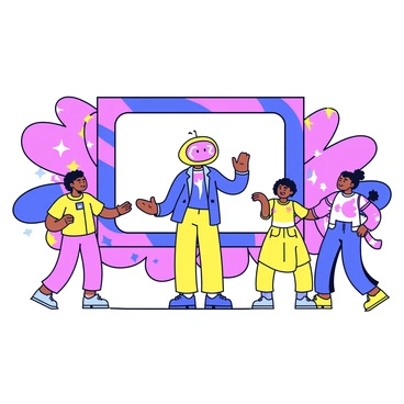 An AI character directing a vibrant music video with dancers and colorful backgrounds.