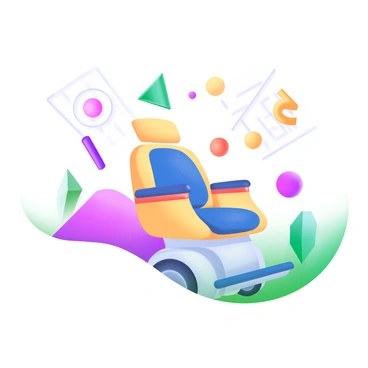 A modern pastel illustration depicting an "electric chair" at the center of the image. The chair is designed with vibrant colors, showcasing a mix of bright yellows, blues, and reds. Surrounding the chair are a series of "geometric patterns" including triangles, circles, and squares in various sizes and colors, creating a dynamic backdrop. The patterns are arranged in a way that leads the viewer's eye towards the chair, enhancing its prominence in the composition.
