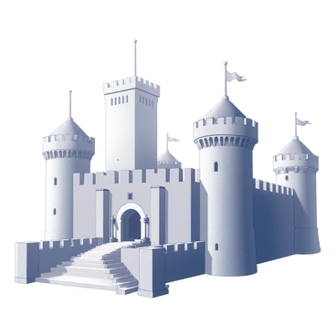 A grand citadel with towering stone walls rises majestically against the background. The structure is fortified and features tall towers that reach upwards, each adorned with battlements at the top. Bright, shining lights cast illumination across the citadel, highlighting the intricate details of the architecture. In the foreground, a sweeping path leads towards the entrance of the citadel, flanked by sturdy stone columns. The scene captures the scale and strength of the citadel, evoking a sense of grandeur and fortitude.