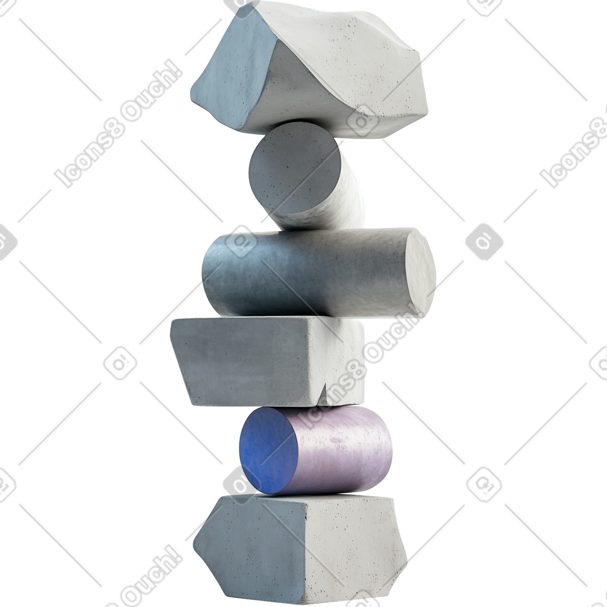 Abstrakte 3d-skulptur aus betonblöcken und zylindern-Illustration im Experimental-Stil als Download in PNG, SVG