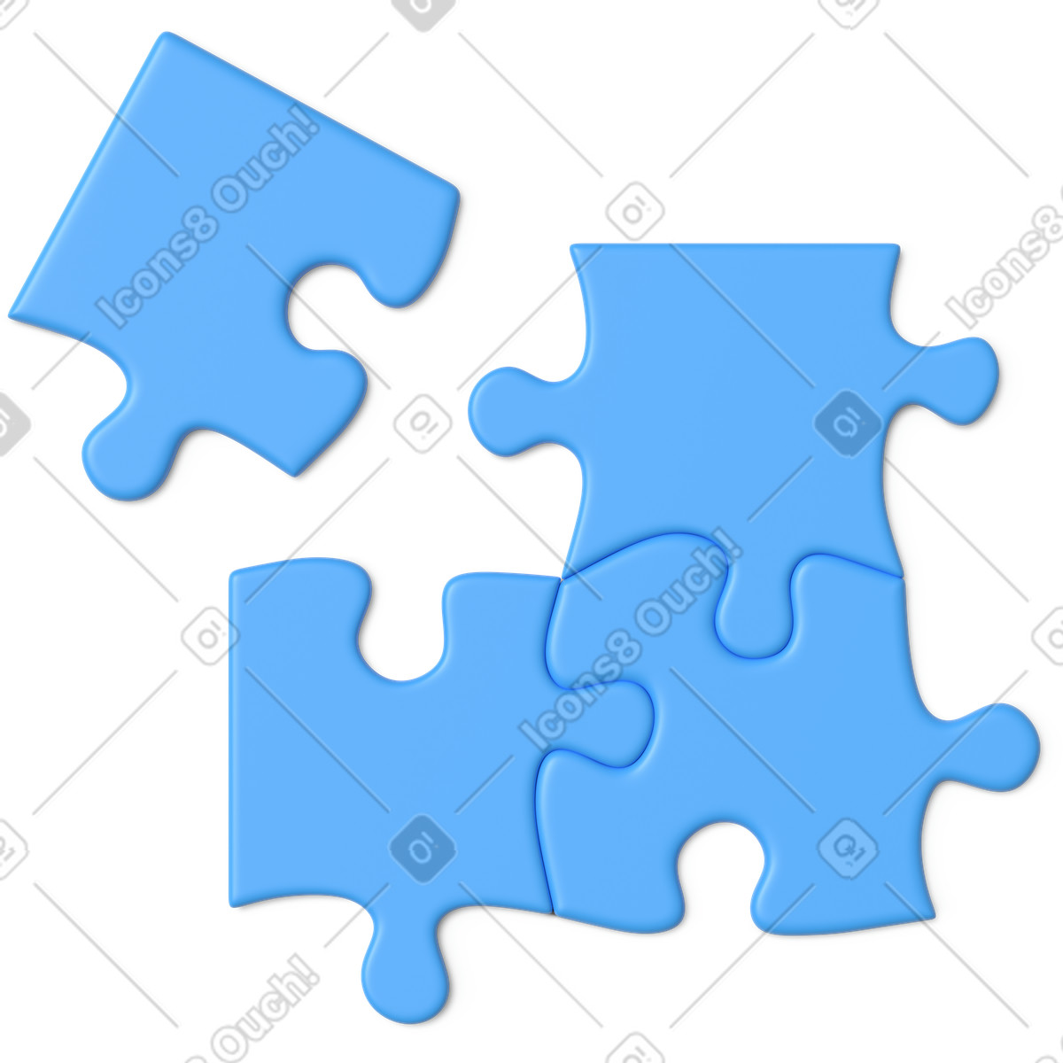 Four blue puzzle illustration in 3D Business style download in PNG, SVG