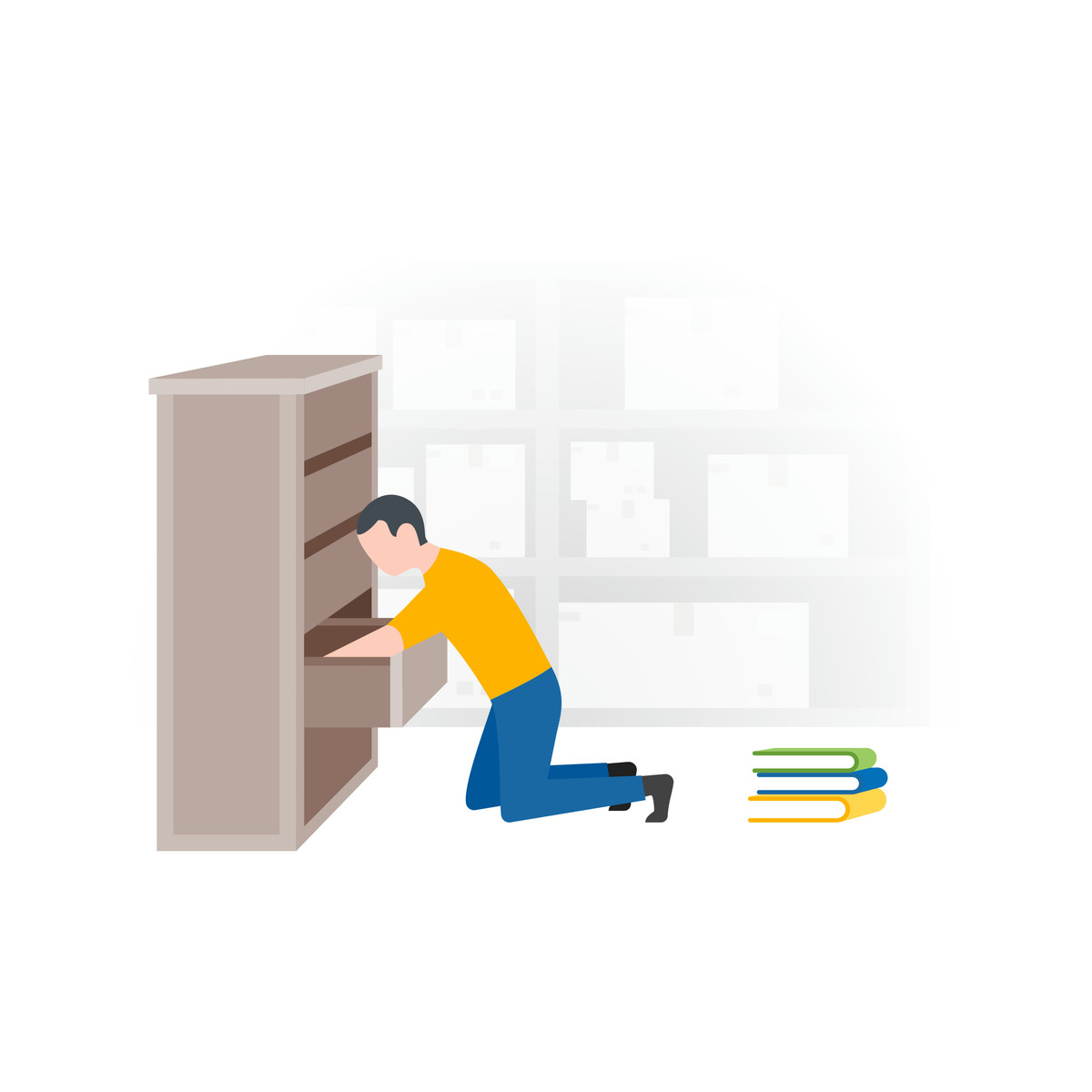 Searching a book-Illustration im Fogg-Stil als Download in PNG, SVG