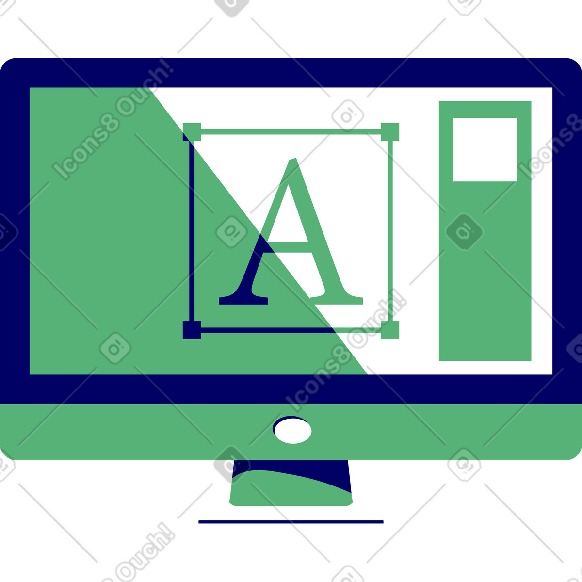 Letter a on the monitor screen illustration in Lounge style download in PNG, SVG