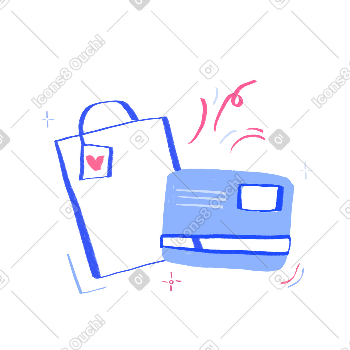 Illustration Sac shopping avec carte bancaire dans le style Quirky à télécharger aux formats PNG, SVG