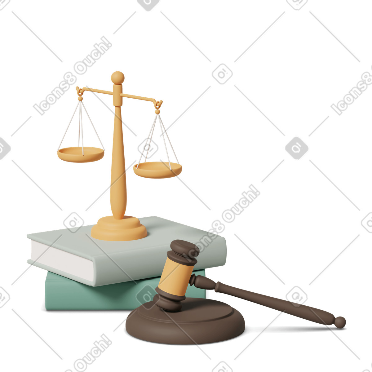 Illustration Judges gavel with law books and scales dans le style 3D Casual life à télécharger aux formats PNG, SVG