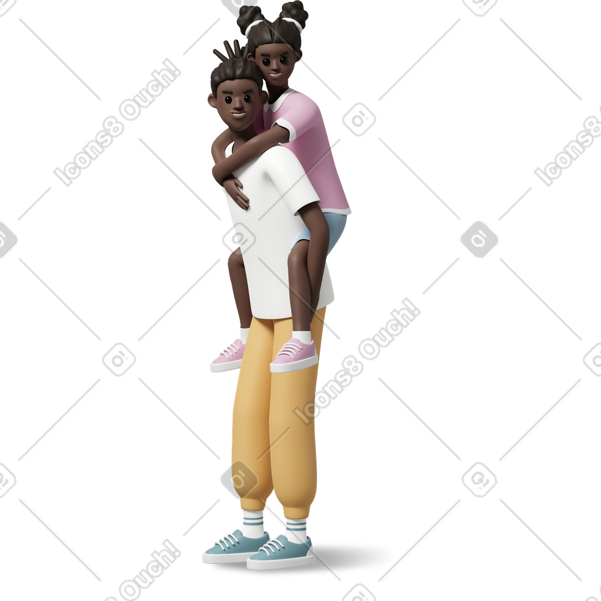 Adult carrying girl on his back illustration in 3D Casual life style download in PNG, SVG