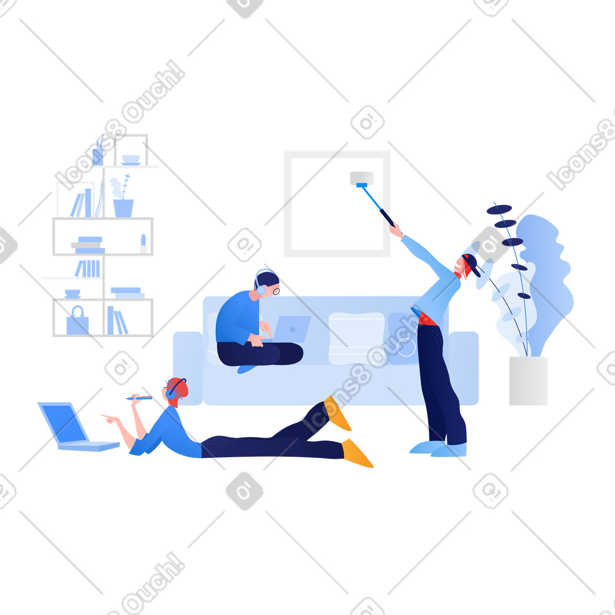 Ognuno è impegnato con i propri gadget illustrazione in stile Clip scarica in PNG, SVG