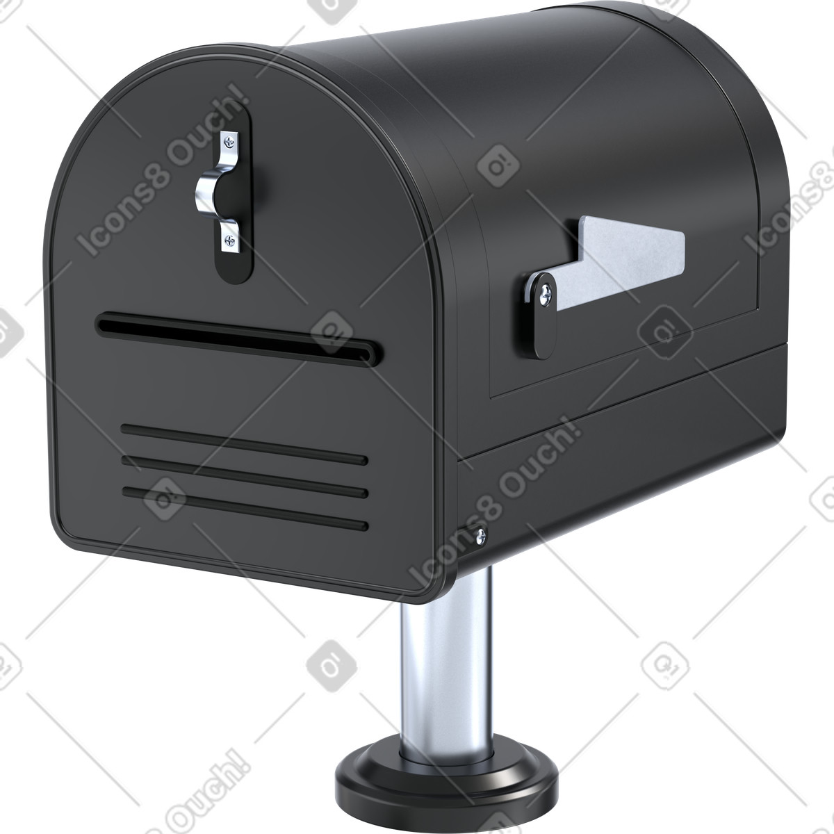 Illustration Black mailbox for residential postal mail collection dans le style 3D Pro à télécharger aux formats PNG, SVG