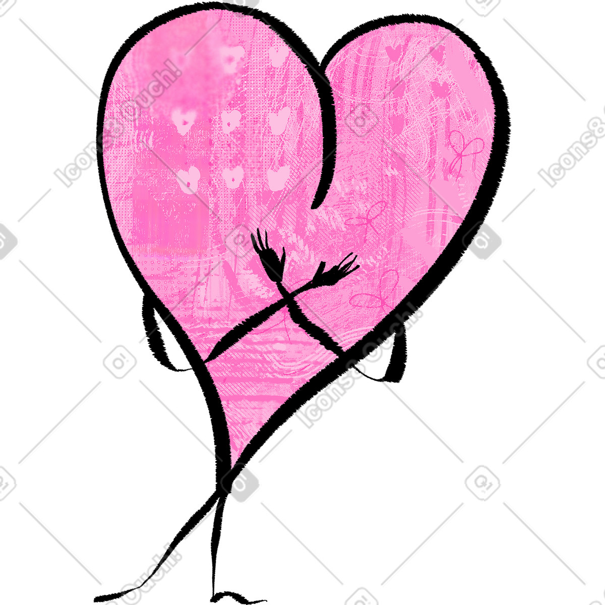 Heart huggin itself illustrazione in stile Doobry scarica in PNG, SVG