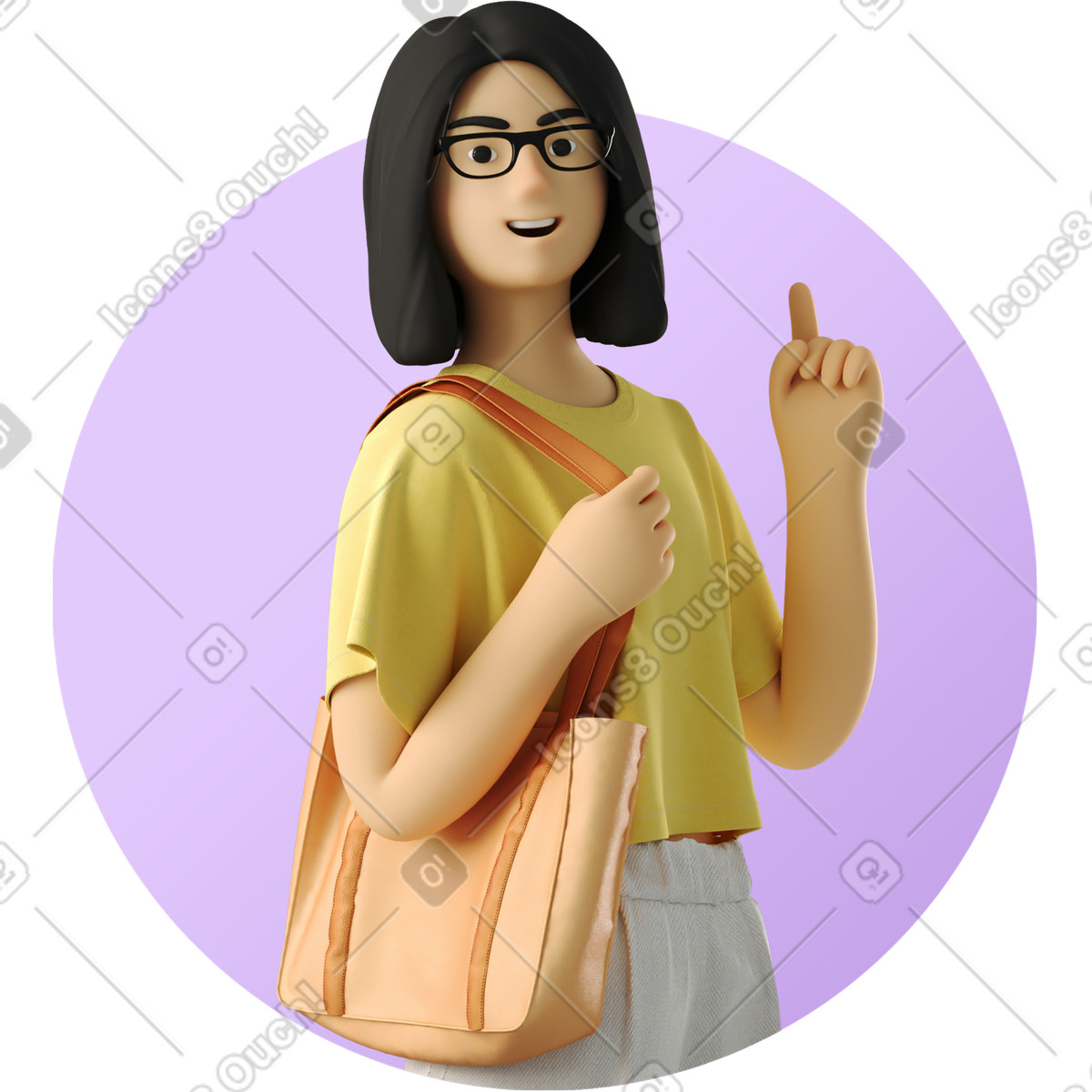 Ilustração de Jovem com bolsa apontando para cima em no estilo 3D Business baixar em PNG, SVG
