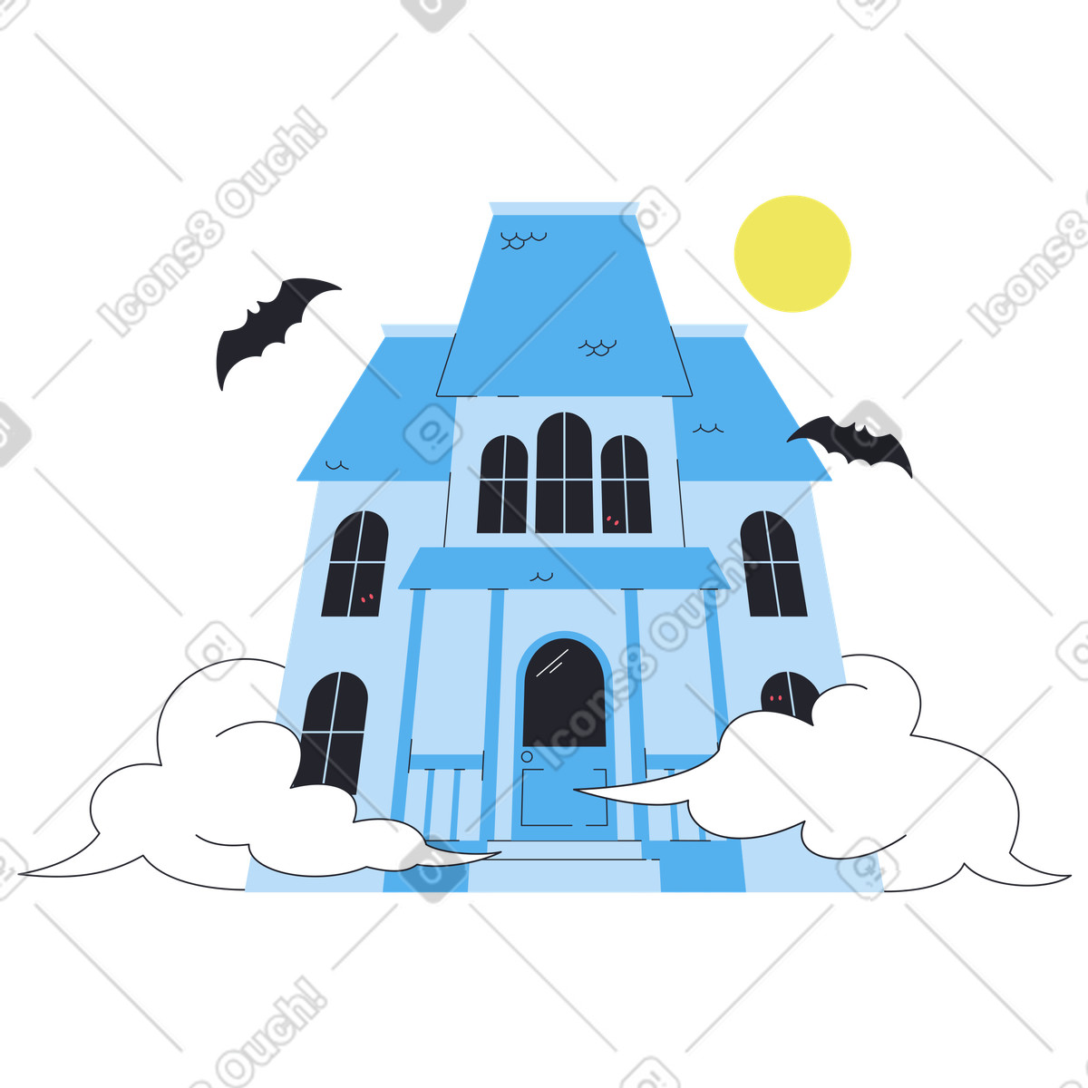 Ilustração de Casa mal-assombrada halloween com morcegos em no estilo Boba para baixar em PNG, SVG