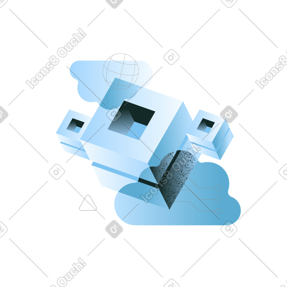 Piattaforma di integrazione dati, download dati da cloud a internet illustrazione in stile Concept scarica in PNG, SVG