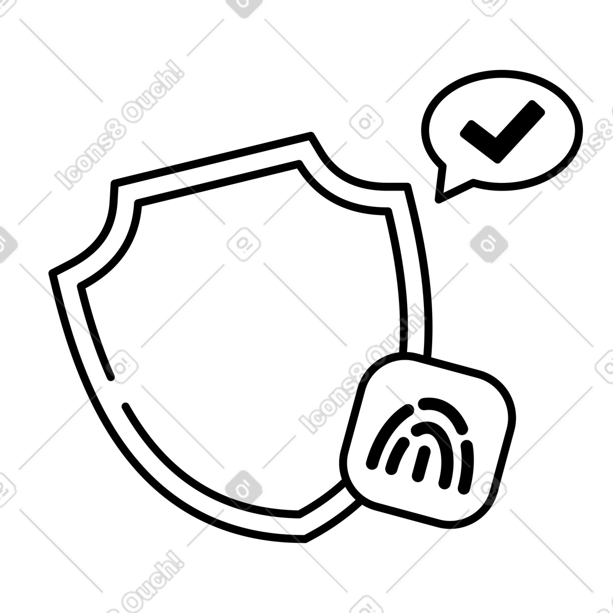 Illustration Fingerprint access shield symbol for secure login and identity verification dans le style Notion Line Art à télécharger aux formats PNG, SVG