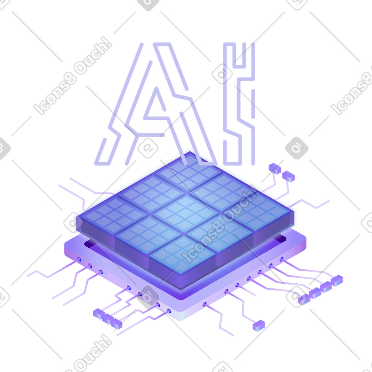 Artificial intelligence lettering and microchip illustration in Hi-tech style download in PNG, SVG
