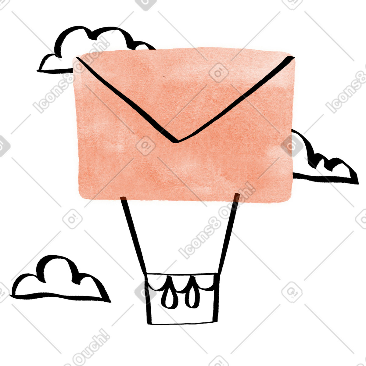 Delivering or sending a letter email that is flying hot air balloon animated illustration in Hand-drawn animation style download in GIF, Lottie (JSON), AE